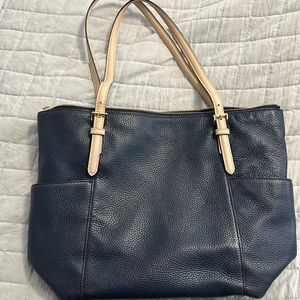 Michael Kors Navy Blue Pebble Leather Jet Set Tote